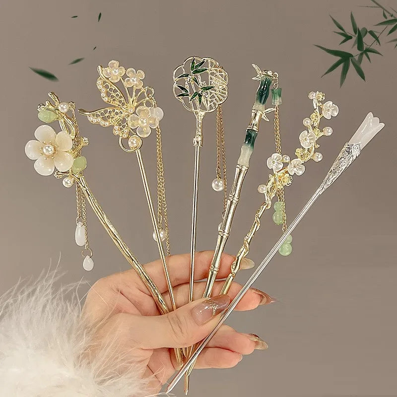 Retro Chinese Style Tassel Hair Clip For Women Hair Stick Pins Flower Handmade Hairpins Charm Jewelry Accessories Hair Ornaments